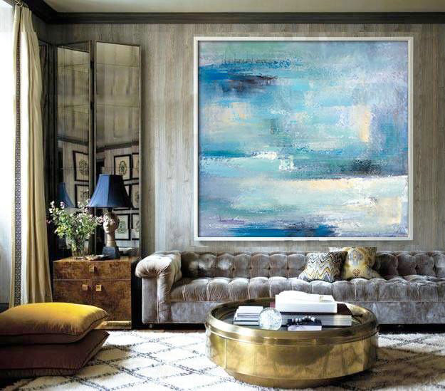 Extra Large Abstract Painting On Canvas,Oversized Contemporary Art,Modern Art Abstract Painting,Sky Blue,Violet,White,Nude.etc